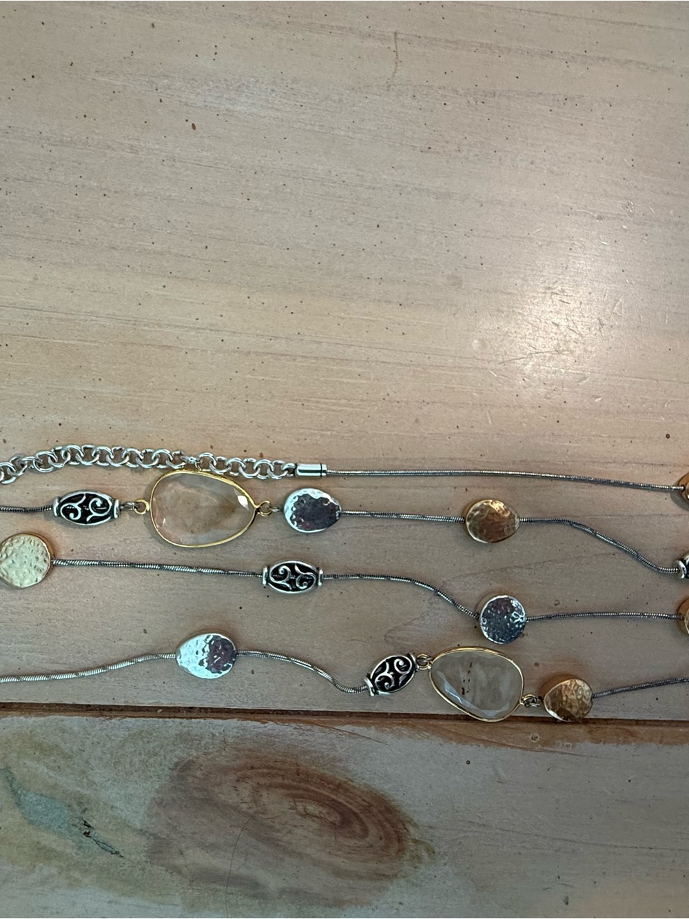 Brighton Two-Tone Multi Strand Necklace with Clear Gem Accents